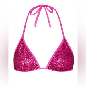 NWT SKIMS Flamingo Pink Sequin Triangle Bikini Top Large